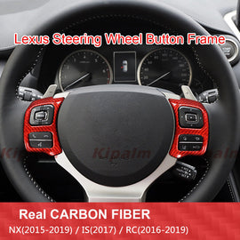 2pcs Stick-on Real Carbon Fiber Steering Wheel Button Frame for Lexus NX IS RC