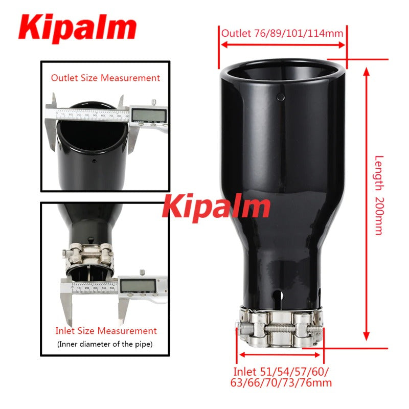 Universal Car Exhaust Pipe Tail Throat Stainless Steel Muffler Tips with Clamp Modification Parts Black Color