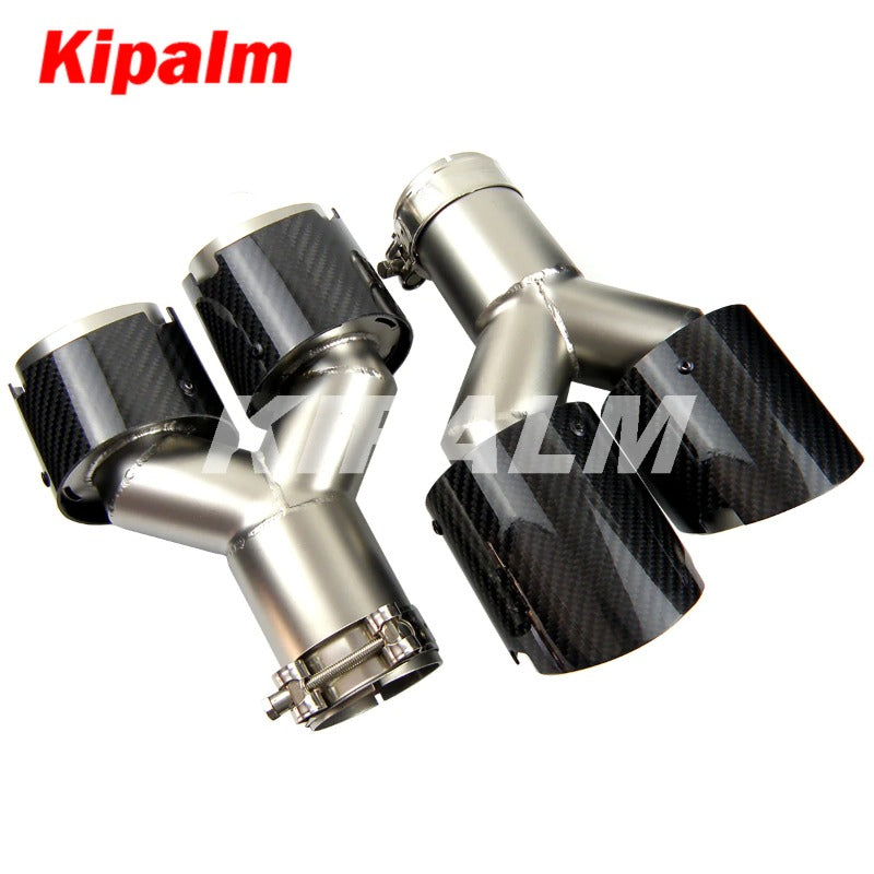 Kipalm Y-shape Dual-outlet Exhaust Pipe Four Slot Glossy Carbon Fiber Cover Stainless Steel Universal Auto End