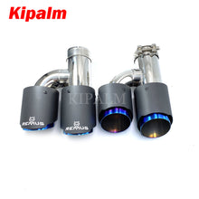 Load image into Gallery viewer, 1 Pair h Style Dual Pipes Remus Sport Matte Carbon Fiber Exhaust Muffler Tips Burnt Blue Inner Pipe Mufflet Tips