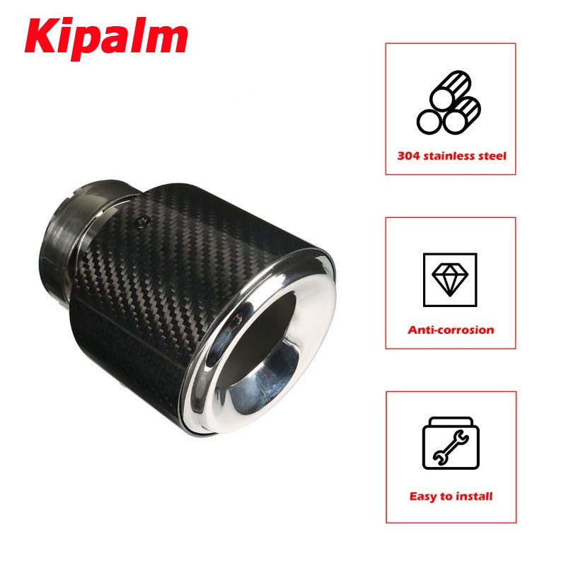 Universal 145mm Glossy Black Carbon Fiber Car Exhaust Pipe Welding Edge Chrome Stainless Steel Muffler Tip