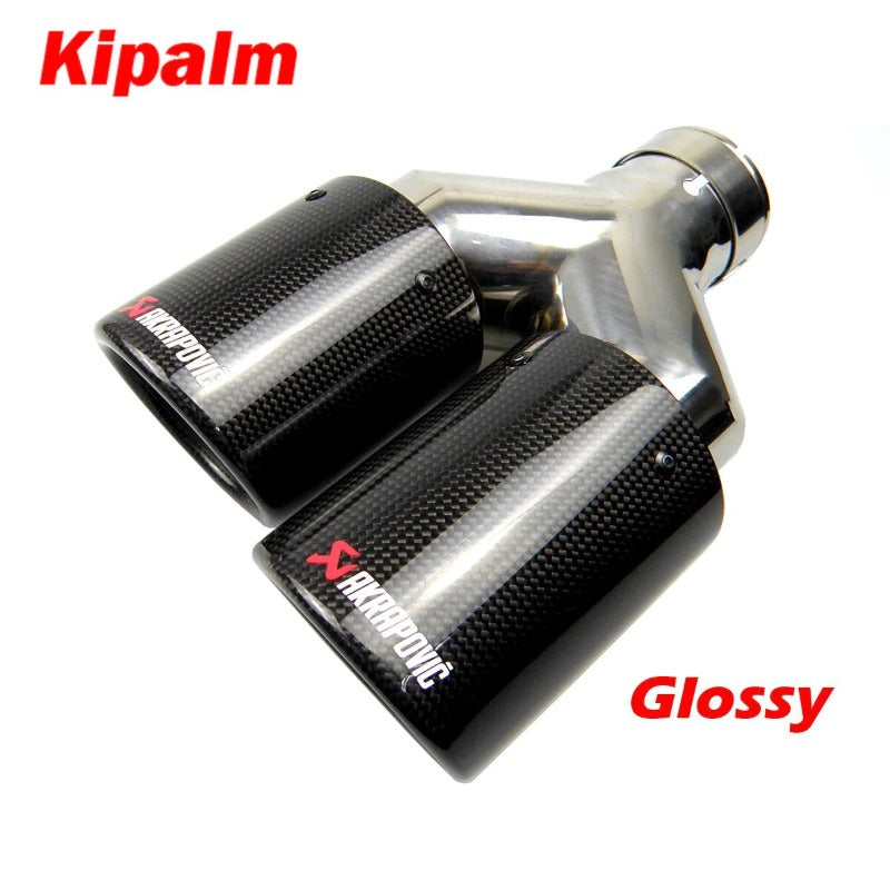 1Pair Universal Auto Akrapovic Dual Exhaust Tip Curly Edge Carbon Fiber Stainless Steel End Pipe