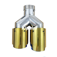 Load image into Gallery viewer, 1PC Universal Golden Dual Burnt Blue Stainless Steel Exhaust Tip Double End Pipe for BMW BENZ VW Golf TOYOTA