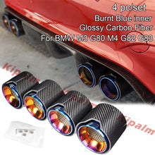 Load image into Gallery viewer, 4PCS Blue BMW M3 M4 G80 G82 G83 M Performance Style Carbon Fibre Exhaust Tips Muffler Pipe