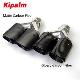 Dual Carbon Fiber Burnt Blue Stainless Steel Universal Exhaust Tip Dual End Pipe for BMW BENZ VW Golf TOYOTA No Logo