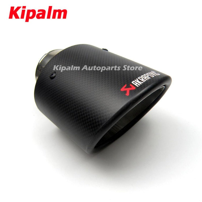 1pcs Universal Oval Slanted Akrapovic Carbon Fibre Car Exhaust Pipe Muffler Tip Glossy Black Carbon Fiber Curly Edge