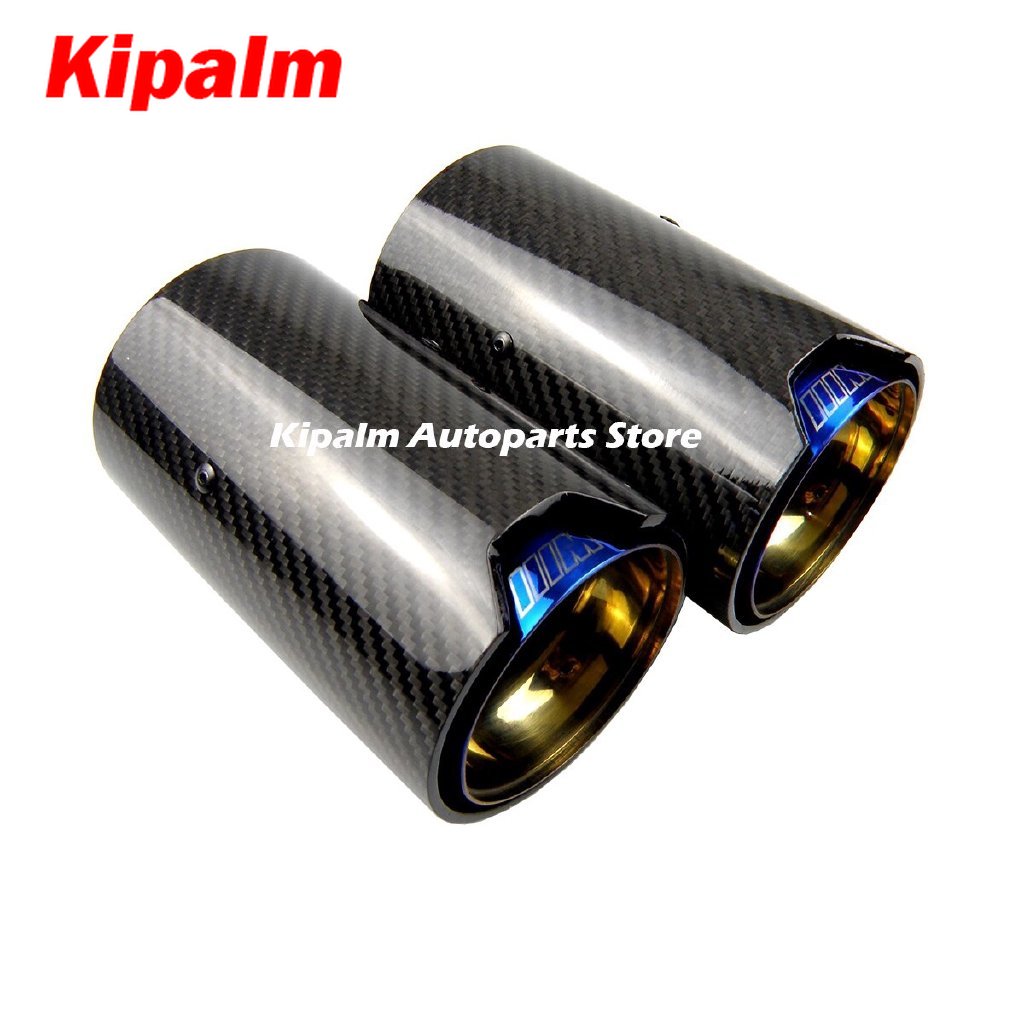 1PCS Universal M LOGO 150mm length Burnt Blue Carbon Fiber Exhaust tips For M Performance exhaust pipe For BMW Exhaust tips