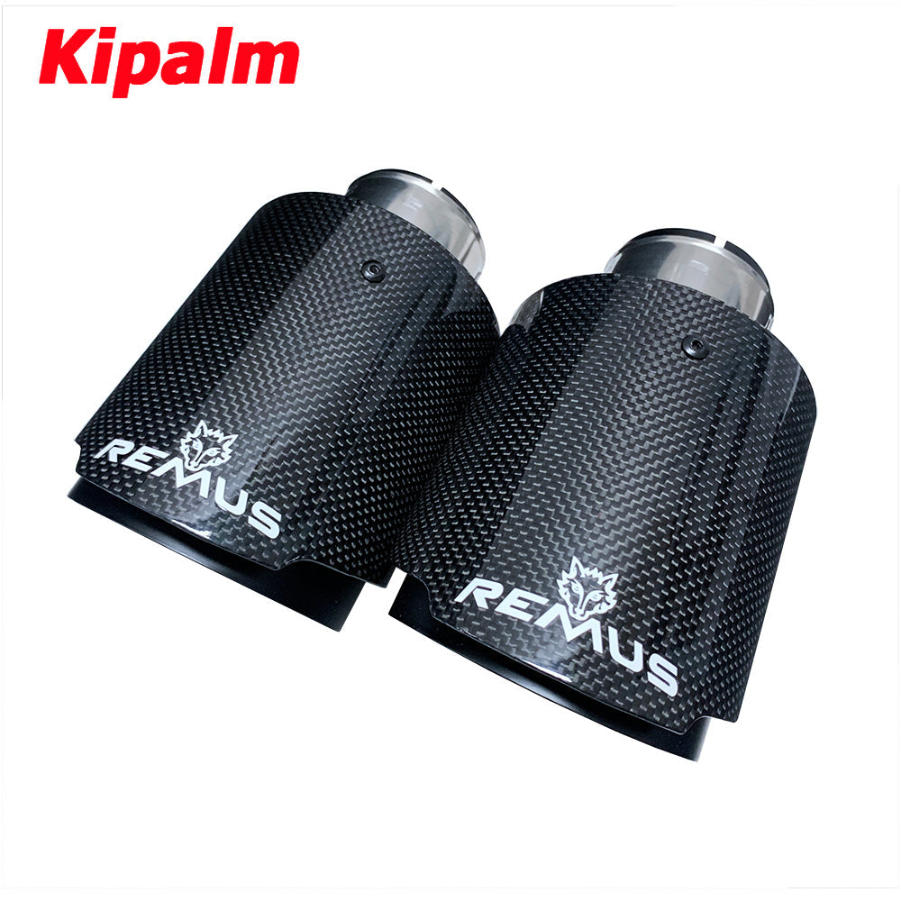 1 Piece Universal Straight Edge Remus Sport Glossy Carbon Fiber Exhaust Muffler Tips Matte Black Inner Pipe