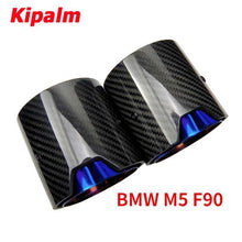 Load image into Gallery viewer, 4 PCS Carbon Fiber Exhaust Tips Fit for BMW M5 F90 with Burnt Blue Inner Pipe and Gloss Cover