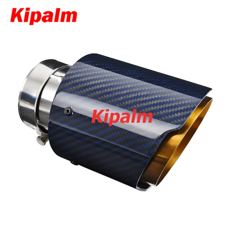 Unique Blue Carbon Fibre Car Exhaust Pipe Muffler Tip Glossy Twill Gloden T304 Stainless Steel Tips