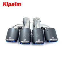 Load image into Gallery viewer, 1 Pair h Style Dual Pipes Remus Sport Matte Carbon Fiber Exhaust Muffler Tips Burnt Blue Inner Pipe Mufflet Tips