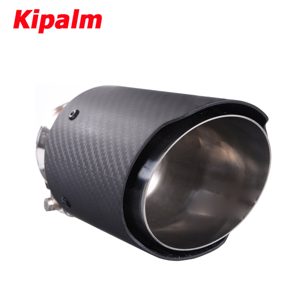 CARMON Twill Weave Matte Carbon Fiber Exhaust Pipe with Silver Stainless Steel for Straight Edge Muffler Tip Tailpipe