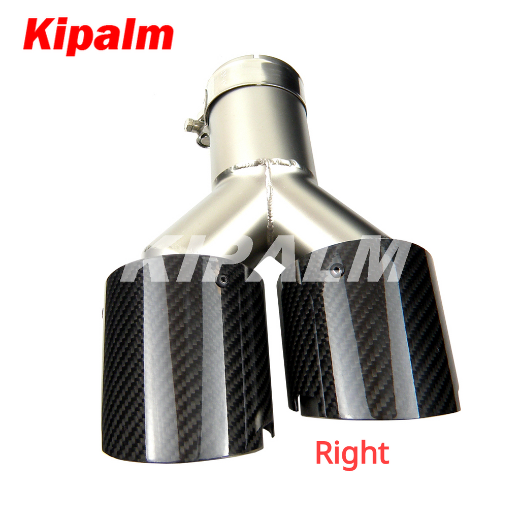 Kipalm Y-shape Dual-outlet Exhaust Pipe Four Slot Glossy Carbon Fiber Cover Stainless Steel Universal Auto End