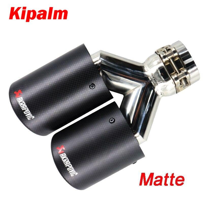 1Pair Universal Auto Akrapovic Dual Exhaust Tip Curly Edge Carbon Fiber Stainless Steel End Pipe