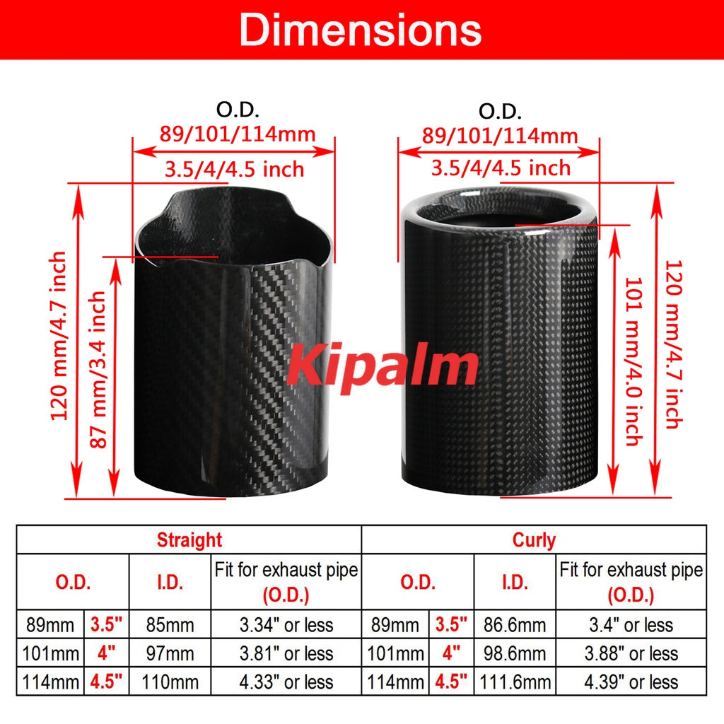 Kipalm Car Universal Exhaust Pipe Carbon Fiber Cover Muffler Pipe Tip Cover Without Logo