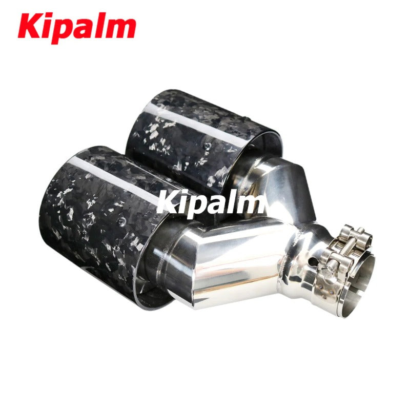 Kipalm Car Muffler Burnt Blue 304 Stainless Steel Y Style Dual Forged Carbon Fiber Exhaust Tip for BMW 430i M4 M5 Ｍ6