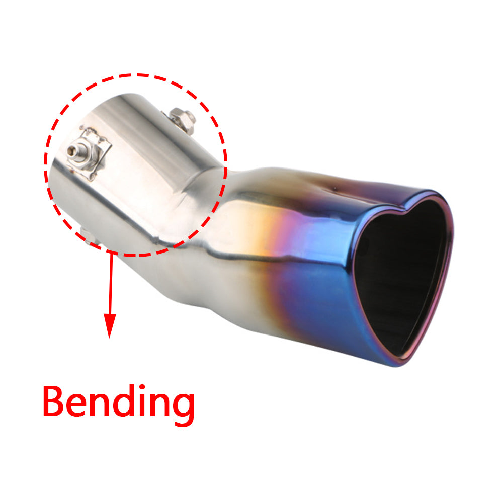 Universal Adjustable 2.5" Burnt Blue Stainless Steel Single Exhaust Tips Silver Muffler Tail with Heart Shape Style