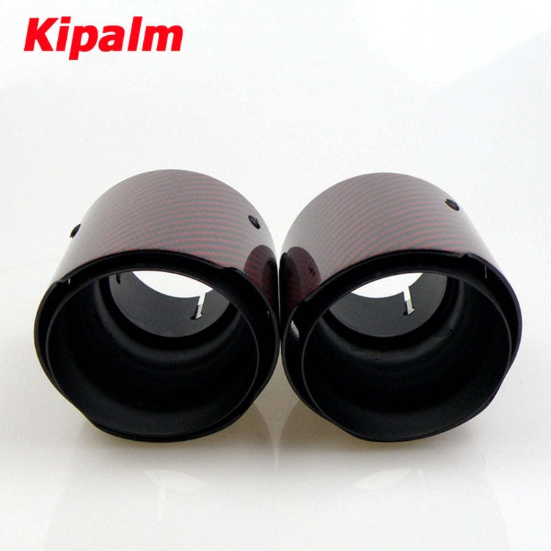 Red Glossy Twill Carbon Fibre Car Exhaust Tip Black Stainless Steel Muffler Tip Tail Pipe For BMW BENZ AUDI Car Accessories