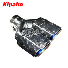 Load image into Gallery viewer, 1 Pair Dual Pipe Y Style Forged Carbon Fiber + Burnt Blue Stainless Steel Exhaust Muffler Tips End Pipe for BMW BENZ VW