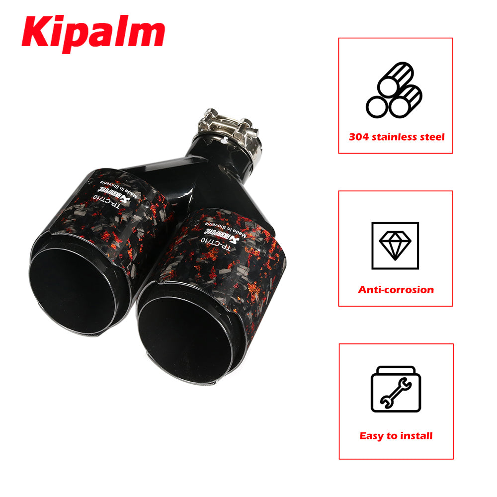 1PC Dual Y Shape Equal Length Red Forged Weave Twin Carbon Fiber Muffler Akrapovic 304 Stainless Steel Gold Foil Exhaust Tip