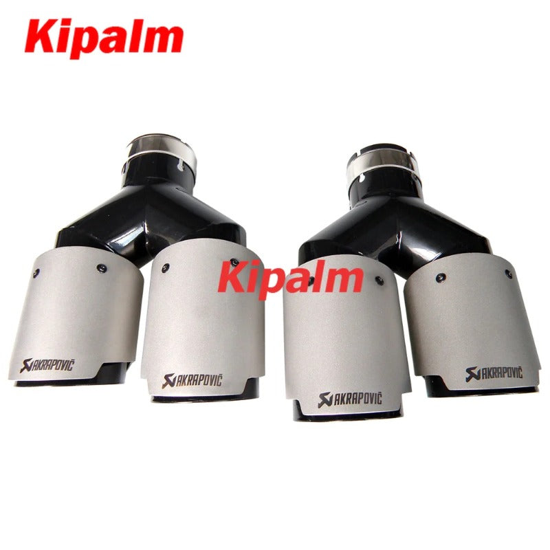 Y Style Dual Black Matte Stainless Steel  Exhaust Tips Akrapovic End Pipes Muffler Tips