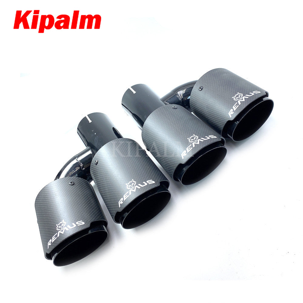 1 Pair Car Universal h Style Dual Pipes Straight Cut Remus Sport Matte Carbon Fiber Exhaust Muffler Tips Glossy Black Inner Pipe
