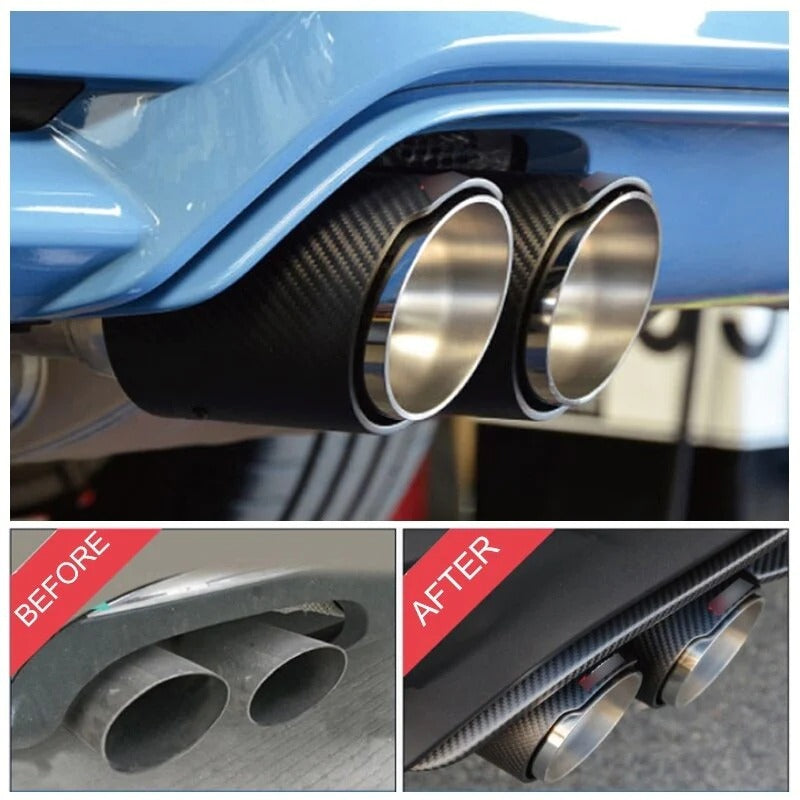 Dual Carbon Fiber + Stainless Steel Universal Auto Akrapovic Exhaust Tip Double End Pipe for BMW BENZ VW Golf Car Accessories