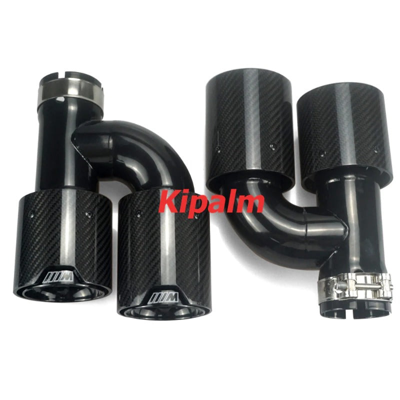 h Style Dual Glossy Carbon Fiber Black Stainless Steel  M Performance Exhaust End Pipes for BMW Modified Tips