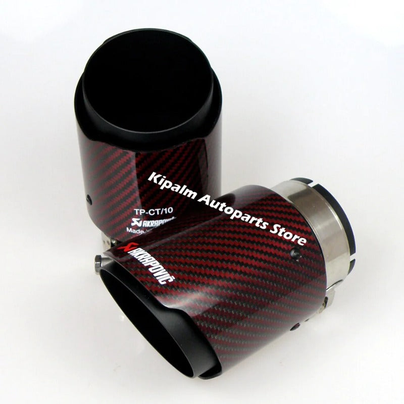 Universal Red Twill Carbon Fiber Akrapovic Car Exhaust Pipe Muffler Tip Black Coated Stainless Steel