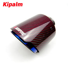 Load image into Gallery viewer, Universal Akrapovic Carbon Fiber Car Exhaust Pipe Muffler Tip Glossy Red Twill Carbon Fiber Cover + Burnt Blue Stainless Steel