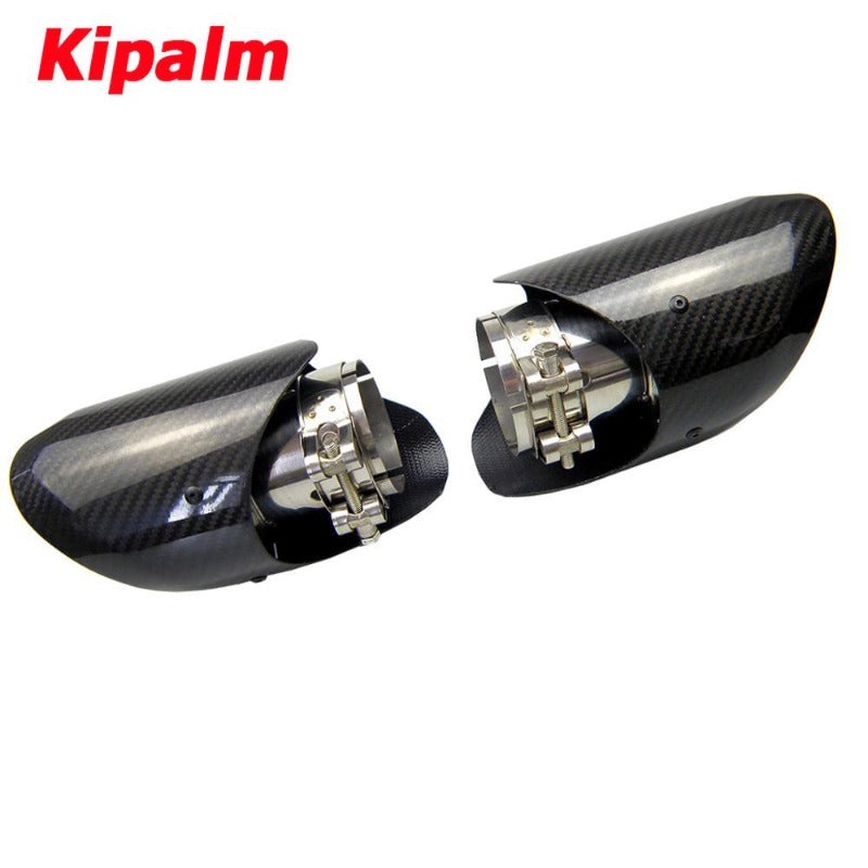 1Pair Real Carbon Fiber Slanted Exhaust Muffler Tips Porsche Styling Exhaust Tip with Wing Styling