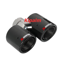 Load image into Gallery viewer, 1PC3.5 inch Universal Curly Edge Dual Outlet Carbon Fiber Exhaust Pipe Akrapovic Tip for BMW AUDI GOLF MAZDA