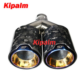 1pcs Y Style Dual-tips pipes Forged Carbon Fiber Stainless Steel Car Muffler Exhaust Tip for Ford Focus ST (BMW logo optional)
