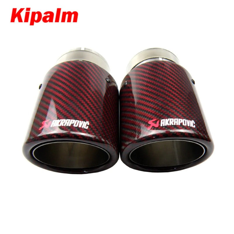 1PC Universal Akrapovic Red Carbon Fiber Exhausts Tip Muffler Tail Pipe Tip For BMW BENZ AUDI VW