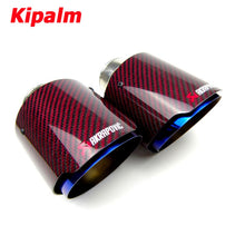 Load image into Gallery viewer, Universal Akrapovic Carbon Fiber Car Exhaust Pipe Muffler Tip Glossy Red Twill Carbon Fiber Cover + Burnt Blue Stainless Steel