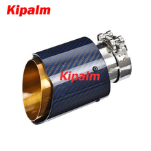 Load image into Gallery viewer, Unique Blue Carbon Fibre Car Exhaust Pipe Muffler Tip Glossy Twill Gloden T304 Stainless Steel Tips