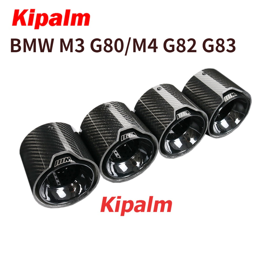 4pcs Black Coated Stainless Steel Glossy Finish Carbon Fiber Exhaut Tip Pipe Tail Ends Fits for BMW M3 G80 M4 G82 G83