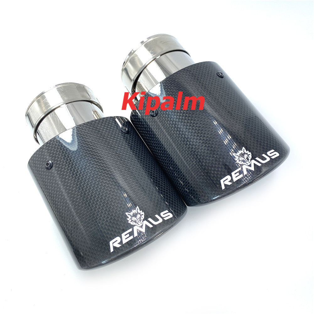 1 PCS Car Universal Oval Remus Gloss Carbon Fiber Exhaust Tips with Logo for BMW Benz AUDI HYUNDAI