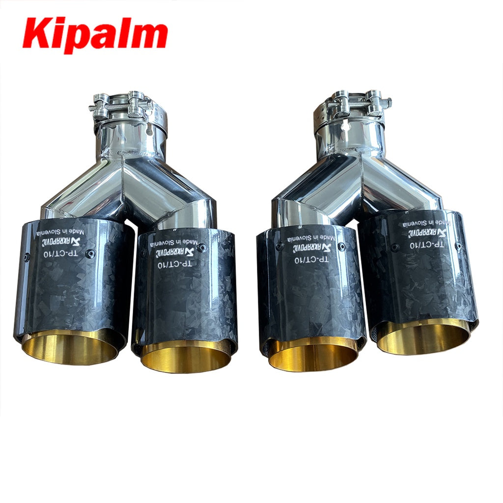 Kipalm Dual Forging Carbon Fiber Exhaust Pipe Muffler Tip with Golden Chrome Stainless Steel Inner Pipe