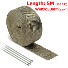 Load image into Gallery viewer, 5M 10M 15M Motorcycle Exhaust Heat Wrap Roll with Stainless Ties Fiberglass Heat Shield Tape