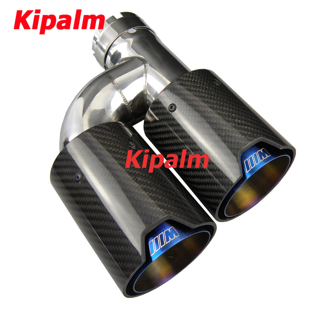 h-Style Dual End Carbon Fiber Blue Stainless Steel Universal M Performance BMW Exhaust Muffler Tips