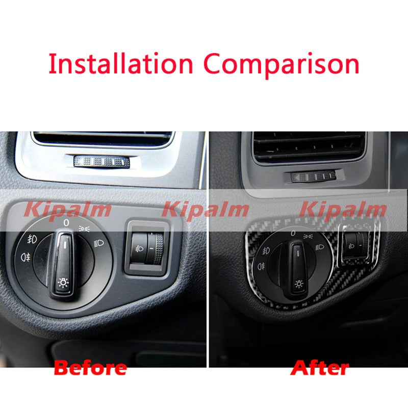 Carbon Fiber Sticker Headlight Switch Button Decorative Interior Trim Accessory For VW Golf 7