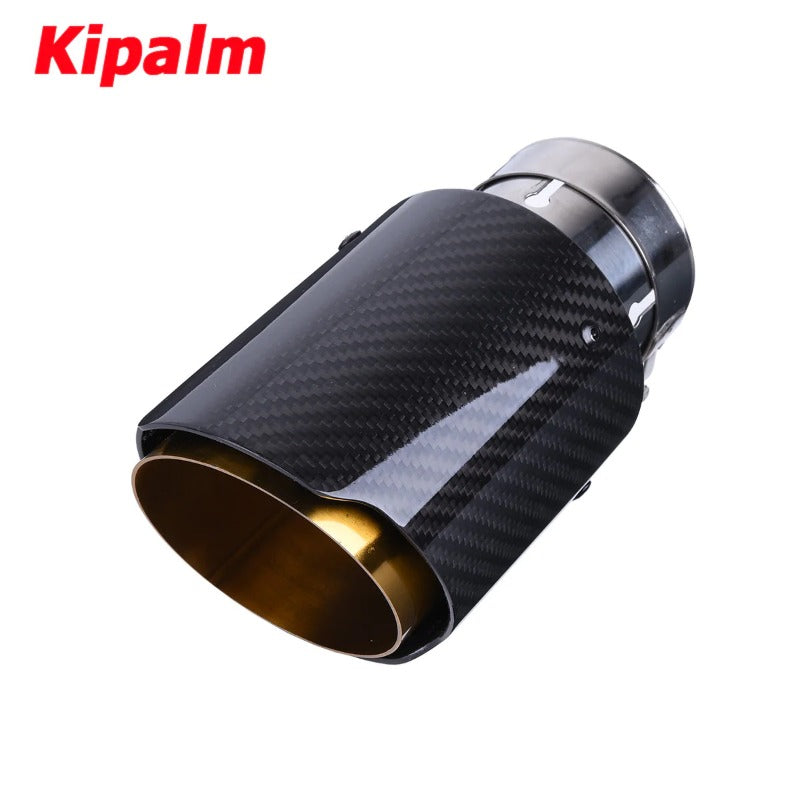 1PC Universal Golden Inner Pipe Glossy Black Twill Carbon Fiber Exhaust Muffler Tip Tail Pipe For BMW BENZ AUDI Without Logo