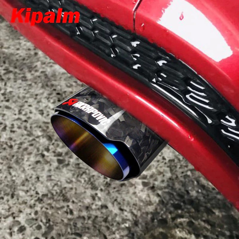 Kipalm Forged Carbon Fiber Car Exhaust Pipe Muffler Tip with Blue Burnt Stainless Steel CRV HRV JAZ VIOS WIth Logo