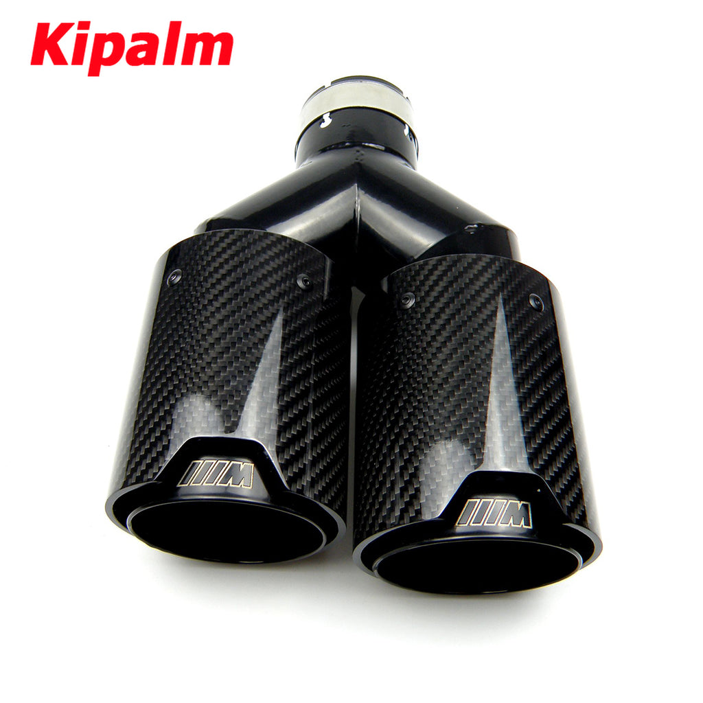 Dual Carbon Fiber + Black Stainless Steel Universal M performance Carbon Fiber Exhaust Tips End Pipes Muffler tips for BMW