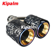Load image into Gallery viewer, Kipalm Car Muffler Burnt Blue 304 Stainless Steel Y Style Dual Forged Carbon Fiber Exhaust Tip for BMW 430i M4 M5 Ｍ6