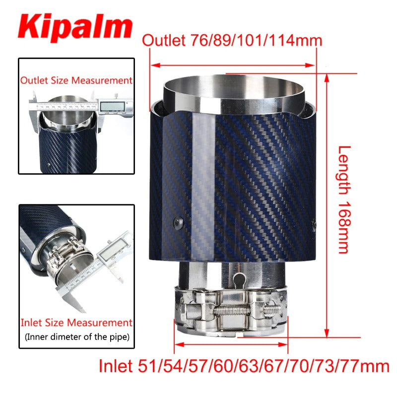 Unique Blue Carbon Fibre Car Exhaust Pipe Muffler Tip Glossy Twill Carbon Fiber Mirror-Polished T304 Stainless Steel Tips