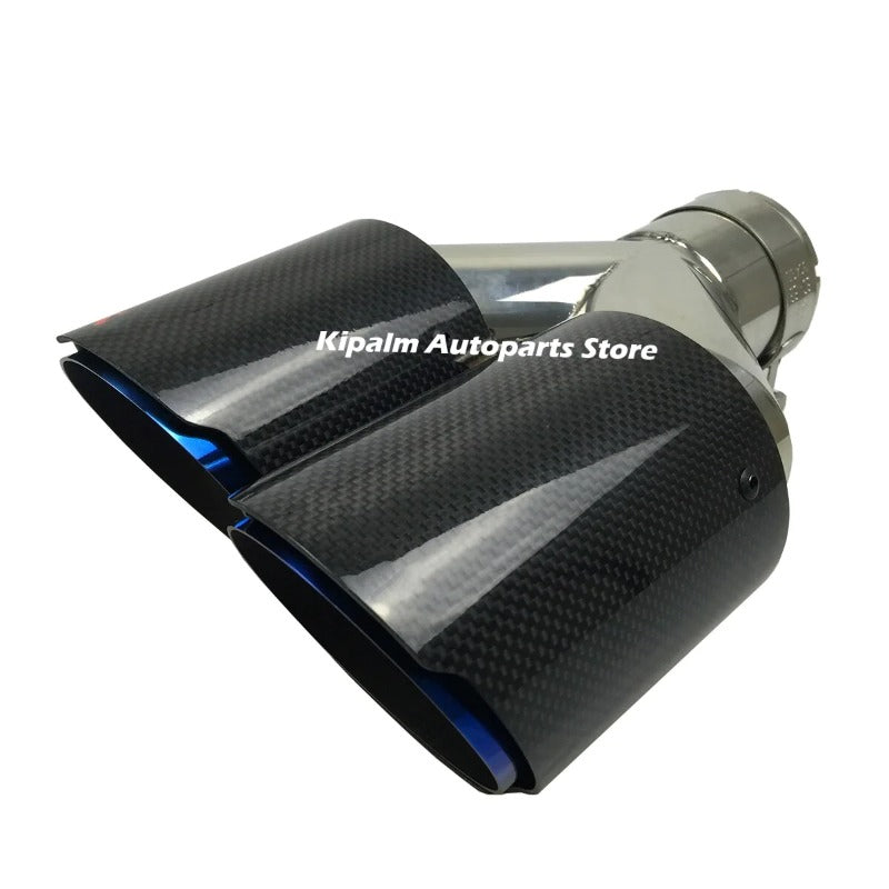 Dual Carbon Fiber Stainless Steel Burnt Blue Universal Auto AK Exhaust Tip Double End Pipe for BMW BENZ VW Golf AK Logo