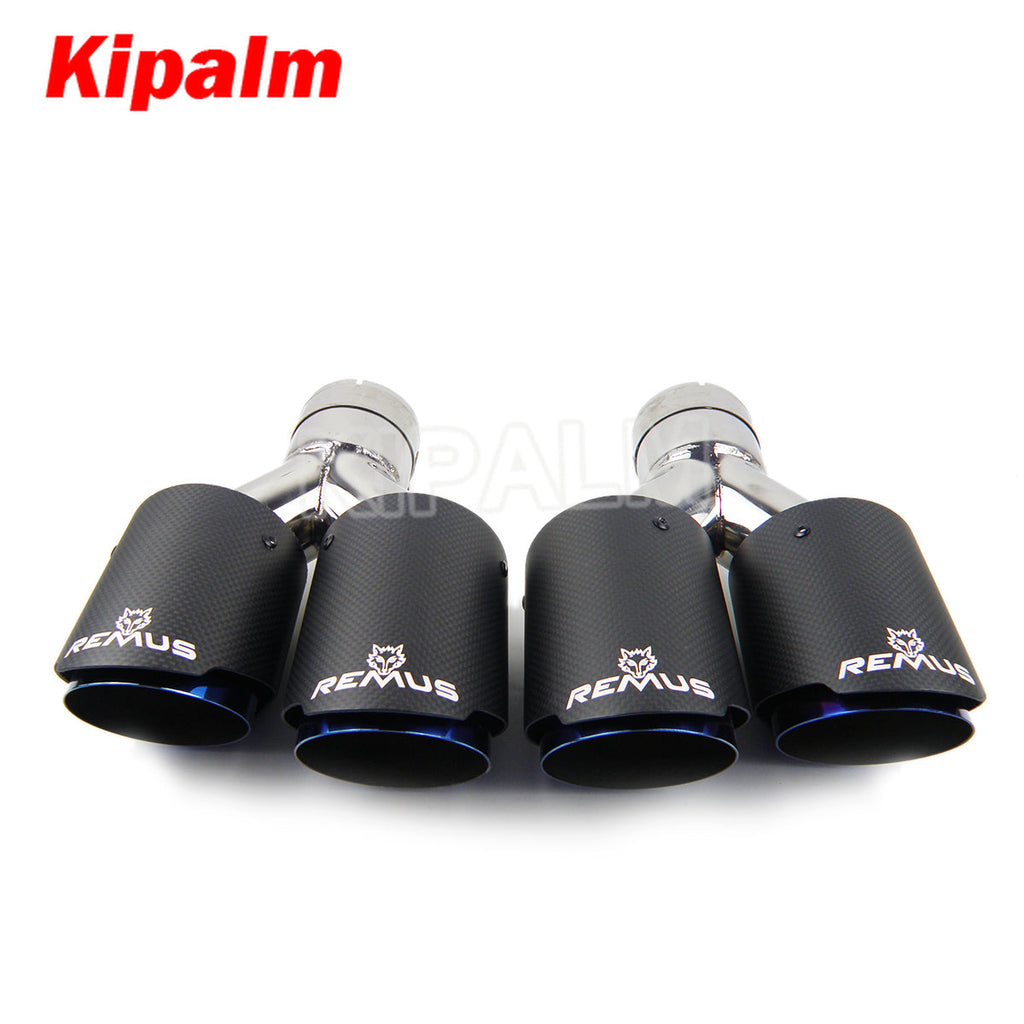 1 Pair Universal Dual Straight Remus Sport Matte Carbon Fiber Exhaust Muffler Tips Burnt Blue Inner Pipe for BMW VW