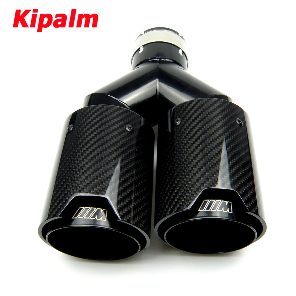 Dual Carbon Fiber + Black Stainless Steel Universal M performance Carbon Fiber Exhaust Tips End Pipes Muffler tips for BMW